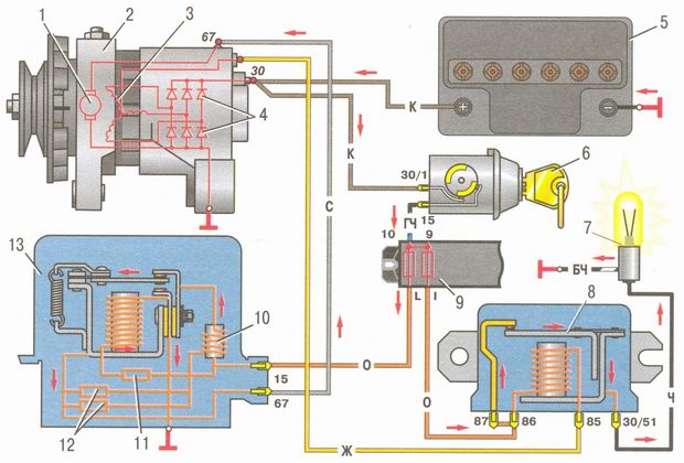 схема зарядки аккумулятора от генератора фольксваген