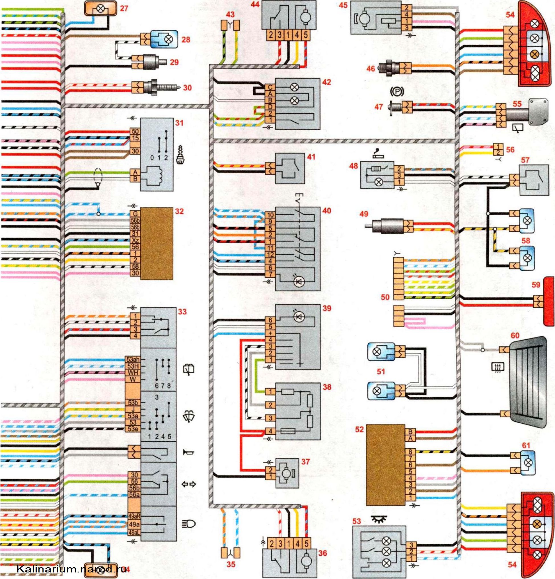 Электросхема заднего фонаря. Схема электрооборудования ВАЗ 1119. Схема электрооборудования ВАЗ 1118 Калина.