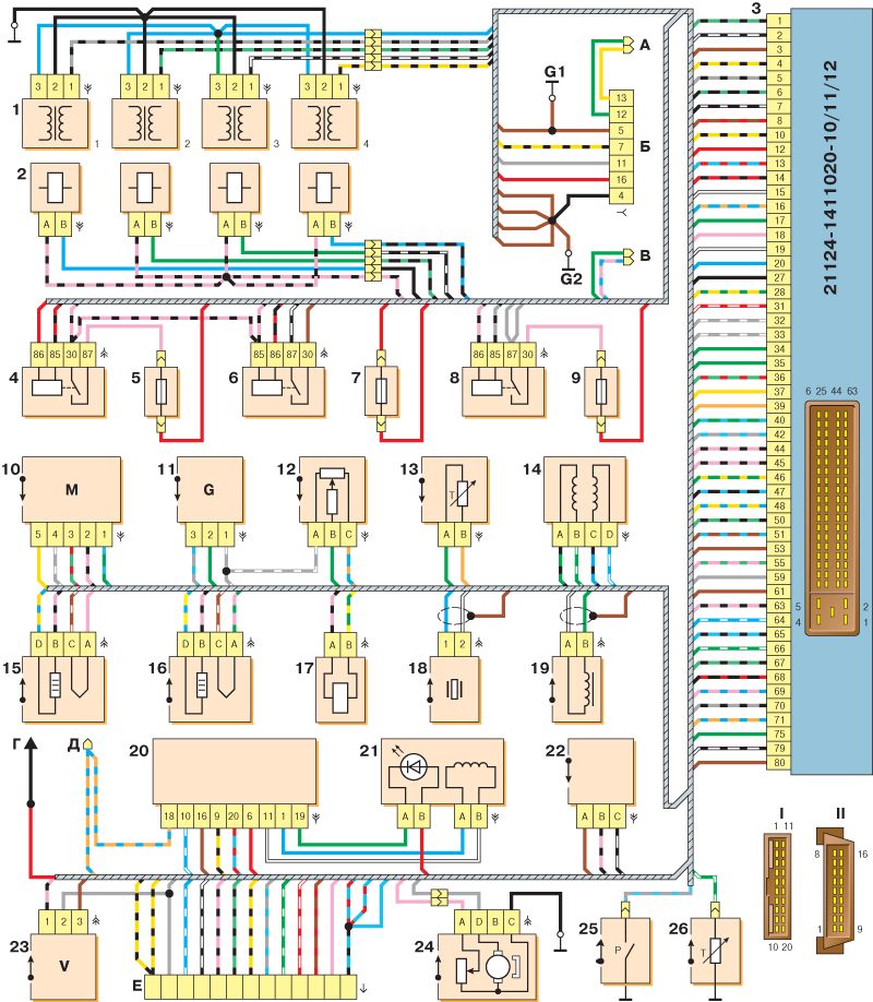 Электросхема ВАЗ 21124 - схема электрооборудования