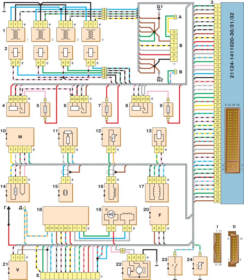 Электросхема ВАЗ 21124 - схема электрооборудования