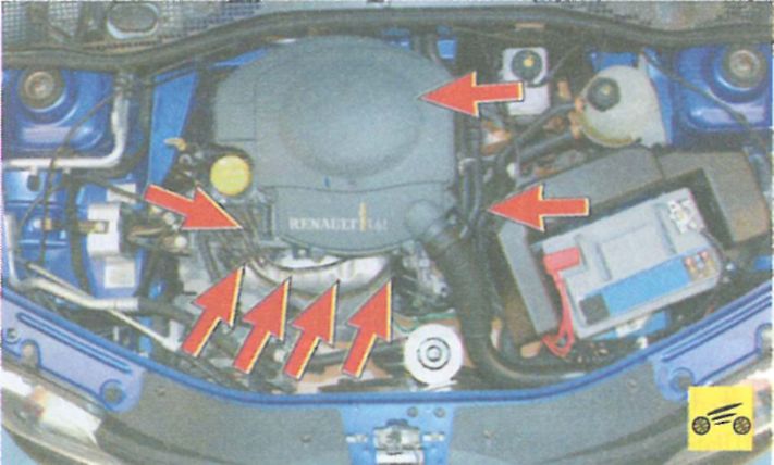 Рено логан не заводится. Расположение узлов двигателя Рено Логан. Рено Логан схема подкапотного пространства. Расположение основных узлов и агрегатов - Рено Логан.. Жидкости в подкапотном пространстве Рено Логан.