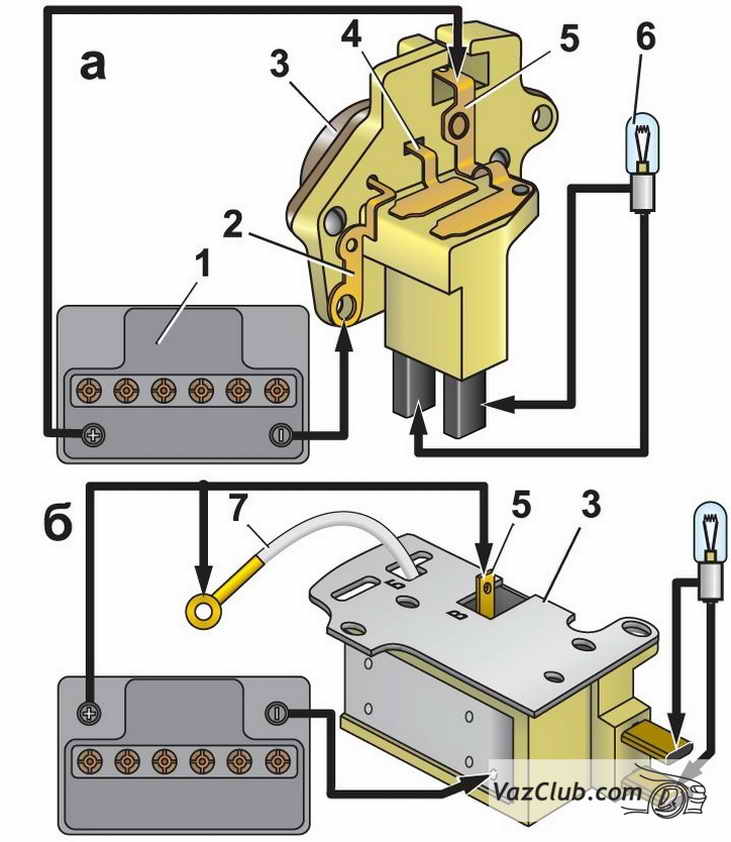 Как проверить реле ваз 2110. Схема проверки реле регулятора генератора ВАЗ 2107. Реле регулятор напряжения генератора ВАЗ 2107. Реле-регулятор генератора ВАЗ 2105. Проверить регулятор напряжения ВАЗ 2107.