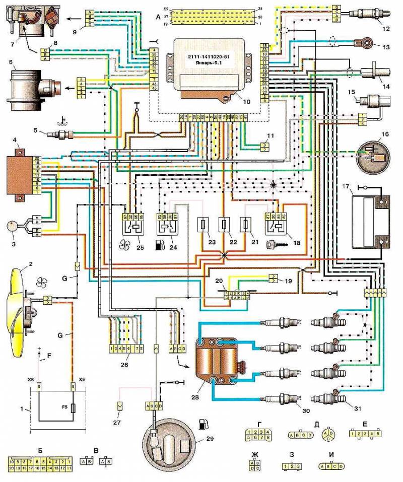 Ваз 2110 16 клапанов инжектор схема