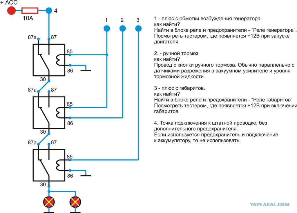 Подключение катушки реле