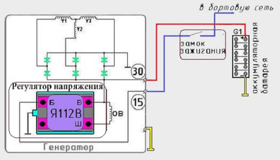 Реле регулятор для генератора я112б схема подключения