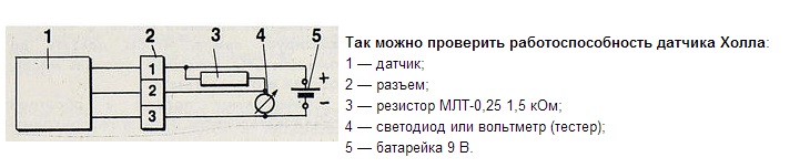 Как узнать датчик. Схема проверки датчика холла. Схема проверки датчика холла светодиодом. Датчик положения распредвала принципиальная схема. Как проверить датчик холла схема.